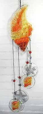 Conch Shell Hand Painted Glass Wind Chime Yard or Porch Decor