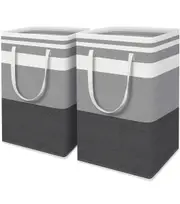 Large Laundry Basket,Waterproof,Freestanding Laundry Hamper,Collapsible Tall Clothes Hamper with Extended Handles (Grey,2Pack,75L)