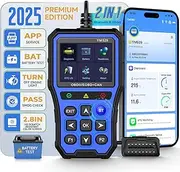 Bluetooth OBD2 Scanner with Battery Tester & Monitoring & Life Test - Support Checking Car Diagnostic Information on iPhone & Android, 2.8 inch HD Large Color Screen, TPU case Protection, Blue