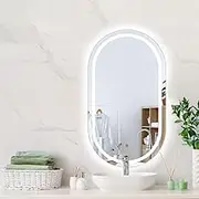 EMITTO LED Wall Mirror Oval Anti-Fog Bathroom Mirrors Makeup Light 60x100cm