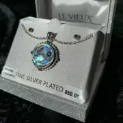 PAUA SHELL Charm Necklace Silver Plated SWAROVSKI GEM MARCASITE Round Earring