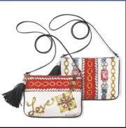 NWT $70 Brighton Glitter & Go Pouch Crossbody Purse Bag Tassel Canvas Tom Clancy