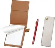 LS022PM-NK01W-JT12 Recycled Cowhide Mini Notebook Cover Mocha with Horizontal Hook Pen Case White All Brass Dacapo Rotating Ballpoint Pen Hysterical Red Set