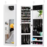 Costway Jewelry Cabinet Wall Door Mounted Jewelry Armoire w/Full Length Mirror Storage Shelves White
