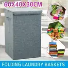 100L Foldable Laundry Basket Hamper Washing Clothes Storage Lid Box Bin With Lid