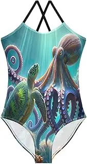 [RPLIFE] Octopuses Turtle Swimming Suit Toddler Girl, Beach Apparel, Summer Swimsuits Girls, Octopuses Turtle, 9-10 Years