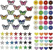 87 Pcs Iron On Patches for Clothes, Assorted Styles Sew On Embroidery Patches, Flower Heart Butterfly Star Iron On Patches, Small Iron On Patches for Jeans Hats Jackets DIY (87 Pcs)
