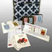 Canasta Set: Kem/Copaq Double PLASTIC Card Decks Tray Holder Point Summary Tote