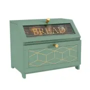 Double Layer Bread Box with Golden Trim for Kitchen Countertop, Wooden Bread ...