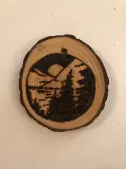 2.5” Hand Burned Pyrography Ornament “Serene Lake Scene”