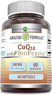 Amazing Formulas CoQ10 with Bioperine-60 Softgels (Non-Gmo,Gluten Free)Supports Cardiovascular & Circulatory Health - Supports Energy Production - Promotes Digestive Health & Muscle Function. (200 Mg)