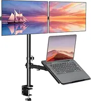 WALI Dual Monitor Stand, Laptop and Monitor Stand for 2 Screen 1 Laptop Notebook, Extra Tall Desk Mount for Monitor up to 27 inch, Notebook up to 17 inch (M002XLLP), Black by