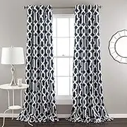 Lush Decor Edward Trellis Room Darkening Window Curtain Panel Pair, 84 inch x 52 inch, Navy, Set of 2