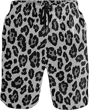 [GuoChe] Men's Swim Trunks Chic Leopard Animals Quick Dry Beachwear Sports Running Swim Board Shorts Pants with Mesh Lining