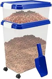Pet Food Storage Container with Scoop, Flip-up Lid Airtight Container Transparent Cat Food Storage with Four Wheels for Dog & Cat Food Air Tight Food Container