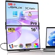 JSAUX Portable Monitor FlipGo Pro 16" 2.5K Dual Monitor for Laptop Screen Extender, IPS 60Hz Stacked Folding Triple Monitor for MacBook, Support Mac/Windows/PC/Linux, Magnetic Design & VESA Mountable