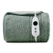 Dreamaker Reversible Sherpa & Coral Fleece Heated Throw SIZE 160x130cm Olive/Sage