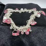 Silvertone Pink Purse, Heels, Lipstick Charm Bracelet