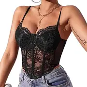 [KYKUSS] Lace Corset Top V Neck Elastic Straps for Party Streetwear Going Out Party Corset Tops for Women Bustier