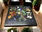Black Marble Square Coffee Table Parrot Design Semi Precious Stone Handmade Work