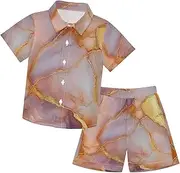 [Caihoyu] Toddler Baby Boys Short Sleeve Button Down Tops + Shorts Set Toddler Kids Baby Boys Summer Outfit