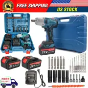 21V Cordless Impact Wrench 1/2" 800Nm High Torque Brushless Drill W/ 2 Batteries