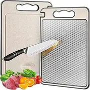 Stainless Steel Cutting Board for Kitchen, Non Toxic Large Chopping Board Double Sided Non-slip Scratch-resistant Mesh Design with Juice Groove Food-Grade Wheat Straw PP 15×10 In Easy to Clean