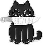 [POYAMUSE] LGBTQ Pronoun Identity Cat Brooch Pin - She/They, He/Him, They/Them, Her/She, Him/They Gender Pride Pins