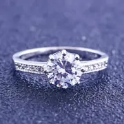 2ct.-8mm Solid Silver.925 Moissanite Diamond Soitaire Stone 8-Claw GRA# Ring 7