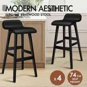 ALFORDSON 4x Wooden Bar Stools Kitchen Dining Chair Leather Samuel ALL BLACK