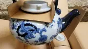 Pier One Mandarin Tea Set, Blue Teapot with 4 matching blue cups NEW