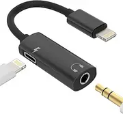 iPhone Headphone Adapter(2in1)Apple MFI Certified 3.5mm to Lightning Splitter AUX Charge Cable Audio Charging Dongle Jack Converter for 14 13 12 11 Pro Max Mini 7 8 Plus X SE XR Earbud Adaptador Para