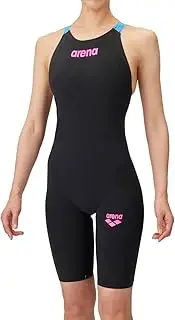 [arena] Women's Swimsuit Racing Dress Spats (Closed Back/Half Leg) Black x Blue (BKBL)