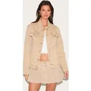 Sand Washed Corduroy Fitted Denim Jacket, Sand