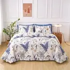 Floral Leaf Queen King Patchwork Quilt Bedspread Coverlet Throw Rug 100% Cotton