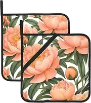 Peach Peony Potholders BBQ Pot Holders for Heat Resistant Potholder, Hot Pads,Cooking Baking(2-Pack)