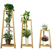 Bamboo Wooden Shelf Plant Stand Ladder Original Color Round Table Indoor Outdoor BPS15