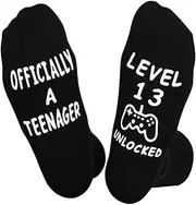 [Pryon] Birthday Socks for Men, Non-Slip Black Socks Size 9-11, Perfect Birthdays Gift for Teenagers, Boys, 13th Birthday, Comfortable and Durable Sockss for Men, Unique Birthdays Presents, Black, One size