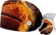 [YTYVAGT] 2-Pc,Gourd-Shaped Working Cap,Fisherman Hat with Buttons and Cotton Sweatband,Flame and Retro Basketball