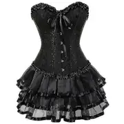 Sexy Corsets Dresses For Women Plus Size Costume Overbust Burlesque Corset And Mini Skirt Set Tutu Corselet black L