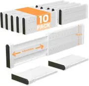 10 Pack Drawer Dividers for Clothes Adjustable 4" High Expandable 11"-17", White