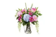 Glamorous Fusion Hydrangea, Peony & Wisteria Mixed Artificial Fake Plant Decorative Arrangement 56cm In Glass