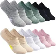 [SGQTZDZQ] No Show Trainer Socks for Womens 6 Pairs of Cushioned Running Sports Anti-Slip Low Cut Ankle Ladies multipack Invisible Socks Women Men(6 Colors), White + Black + Skin Tone + Pink + Gray +