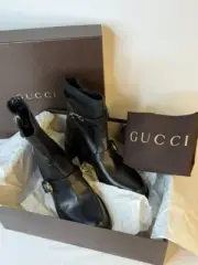 Gucci Black Leather Moto Biker/Riding Ankle Boots - Missing Strap - Size 39
