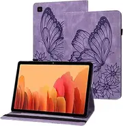 [YJZSKRXFAK] Butterfly Pattern Business Casual Leather Cover with 4 Credit Card Holders, Elastic Band and Pencil Holder Case for Samsung Galaxy Tab A7 10.4 2020 T500/T505-Purple