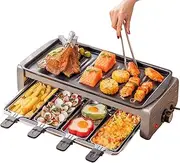 3-In-1 Electric Grill Griddle 1800W Indoor Tabletop Compact Smokeless BBQ Grill Adjustable Temperature Control Rotary Knob with Baking Net, Non-stick Baking Pan and Saucer
