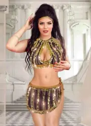 New Coins Belly Dance Outfit Sparkling Golden Coins Top & Hip Scarf Like Skirt