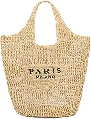 bufftieo Straw Woven Tote Bag for women,Mesh Hollow Woven Tote Bag, Beach,Hobo Women Bag,Large Shoulder Travel Tote Bag