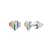 Rainbow Heart Stud Earrings for Lady Silver plating Jewelry
