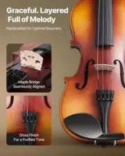 Violin 3/4 Size Fiddle Set for Adult Beginners with Case Rosin Brown